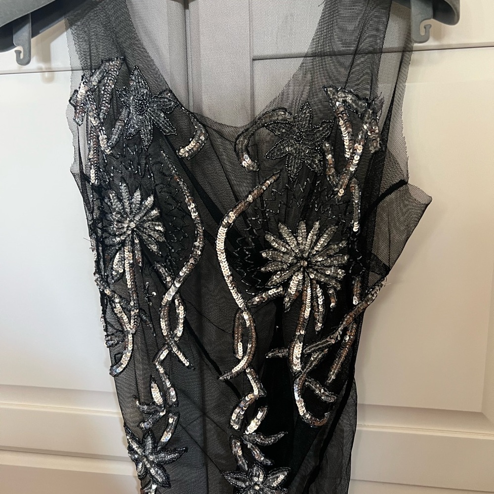 💕$10Gift🍭NEW Black and Silver Sequin Sheath top Cocktail Night/adjustable Waist